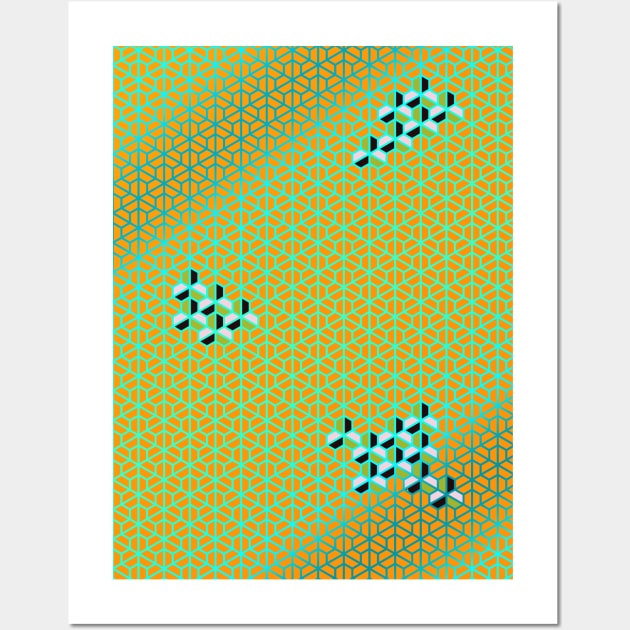 Hexagonal stunning geometric pattern: Bishamon Kikko, green tones Wall Art by Blacklinesw9